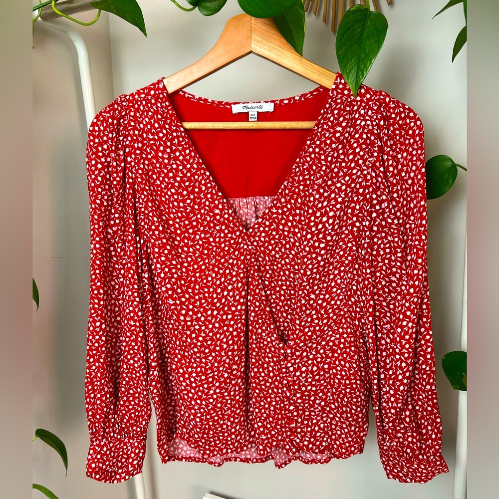 Madewell Kinston Blouse- Side Button- Vneck Wrap Top- Women’s Top